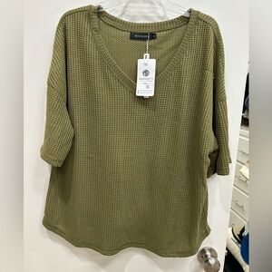 Merokeety Olive Green Waffle Knit Top XL